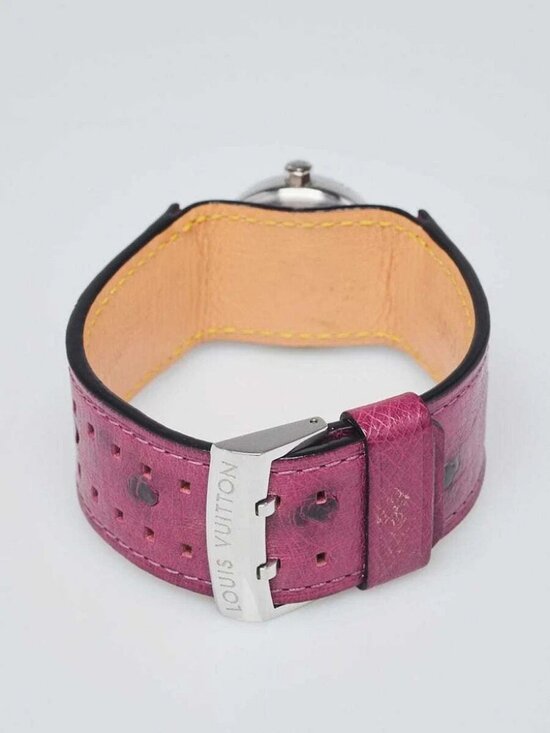 Louis Vuitton Purple Ostrich and Stainless Steel 27mm Tambour Quartz Watch